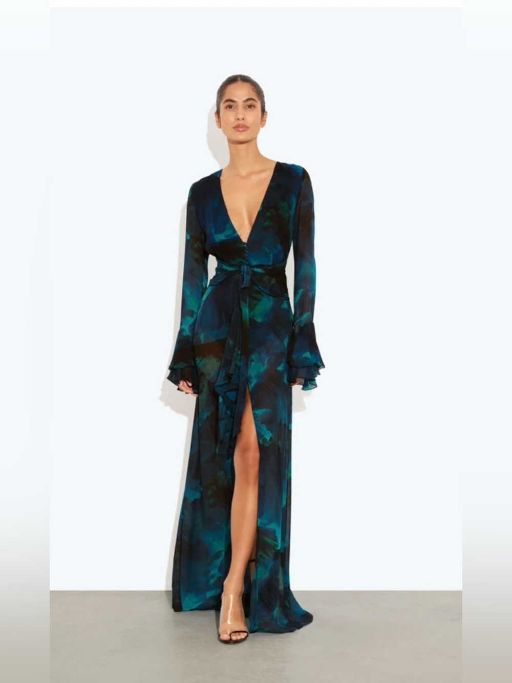 Rat & Boa Fiorella Teal and Navy Floral Wrap Maxi Dress